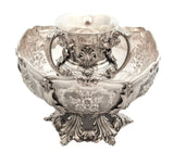 ITALIAN 925 STERLING SILVER CHASED FLORAL DESIGN LEAF APPLIQUE WASH CUP & BOWL