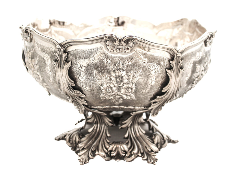 ITALIAN 925 STERLING SILVER CHASED FLORAL DESIGN LEAF APPLIQUE WASH CUP & BOWL