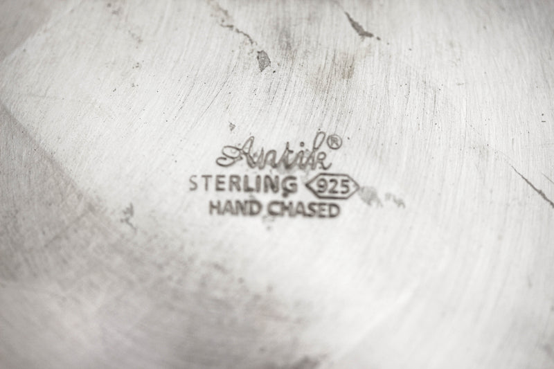 FINE 925 STERLING SILVER CHASED SWIRL LEAF APPLIQUE DESIGN WASH CUP & BOWL