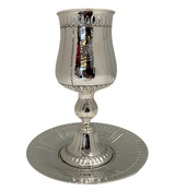 ITALIAN 925 STERLING SILVER HANDMADE HAMMERED SHINY SLEEK ELIYAHU CUP & TRAY