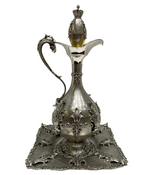 LARGE 925 STERLING SILVER HANDMADE MATTE & SHINY ORNATE WINE DECANTER & TRAY