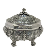FINE 925 STERLING SILVER HANDMADE CHASED FLORAL LEAF APPLIQUE OVAL ESROG BOX
