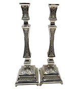925 STERLING SILVER HANDMADE CHASED LEAF APPLIQUE MATTE & SHINY CANDLESTICKS