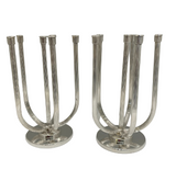ITALIAN 925 STERLING SILVER HANDMADE MODERN STRIATED 12 LIGHT CANDELABRA PAIR