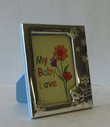 ITALIAN 925 SILVER ADORABLE BABY BLUE BEAR FLORAL KIDS PICTURE FRAME TNY2004C-1