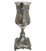 FINE 925 STERLING SILVER HANDMADE CHASED LEAF APPLIQUE ORNATE ELIYAHU CUP & TRAY