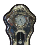 ITALIAN SILVER LAMINATE & WOOD ORNATE SWIRL CHASED SHINY GRANDFATHER TABLE CLOCK