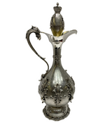 LARGE 925 STERLING SILVER HANDMADE MATTE & SHINY ORNATE WINE DECANTER & TRAY
