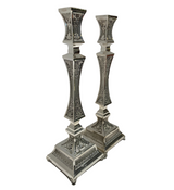 925 STERLING SILVER HANDMADE CHASED LEAF APPLIQUE MATTE & SHINY CANDLESTICKS