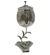 FINE 925 STERLING SILVER HANDMADE SWIRL CHASED LEAF APPLIQUE VIZNIZ CUP & TRAY