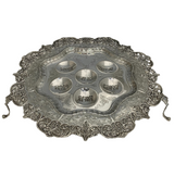 FINE 925 STERLING SILVER HANDMADE CHASED SWIRL OPEN FLORAL ORNATE SEDER PLATE