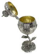 925 STERLING SILVER HANDMADE CHASED LEAF APPLIQUE CROWN BESUMIM HOLDER W COVER
