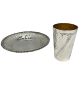 ITALIAN 925 STERLING SILVER & GILDED HANDMADE MATTE & SHINY ORNATE CUP & TRAY