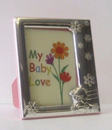 ITALIAN 925 STERLING SILVER TEDDY BEAR FLORAL PINK KIDS PICTURE FRAME