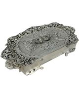 FINE 925 STERLING SILVER HANDMADE PIERCED CHASED LEAF APPLIQUE MATCHBOX HOLDER