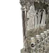 LARGE 925 STERLING SILVER HANDMADE ORNATE CHASED SWIRL CROWN BACKWALL MENORAH