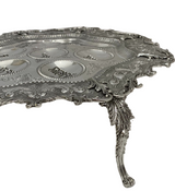 FINE 925 STERLING SILVER HANDMADE LEAF APPLIQUE CHASED SWIRL HEBREW SEDER PLATE