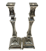 925 STERLING SILVER HANDMADE CHASED LEAF APPLIQUE MATTE & SHINY CANDLESTICKS