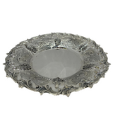 FINE 925 STERLING SILVER HANDMADE SWIRL CHASED LEAF APPLIQUE VIZNIZ CUP & TRAY