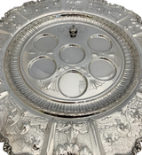 ITALIAN 925 STERLING SILVER HANDMADE CHASED LEAF APPLIQUE ORNATE SEDER PLATE