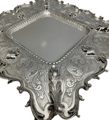 FINE 925 STERLING SILVER HANDMADE CHASED LEAF APPLIQUE ORNATE ELIYAHU CUP & TRAY