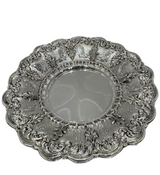 FINE 925 STERLING SILVER & GILDED HANDMADE SWIRL CHASED CROWN HONEY DISH & TRAY