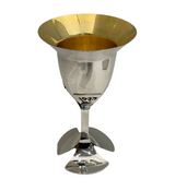 925 STERLING SILVER HANDMADE MODERN SHINY SLEEK ART ENGRAVED CUP ON STEM & TRAY