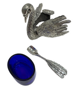 SMALL ITALIAN 925 STERLING SILVER HANDMADE DETAILED SWAN SINGLE SALT HOLDER