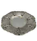 LARGE 925 STERLING SILVER HANDMADE CHASED LEAF APPLIQUE MATTE ELIYAHU CUP & TRAY