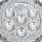 FINE 925 STERLING SILVER HANDMADE FLORAL SWIRL ORNATE SEDER PLATE & SHELVES