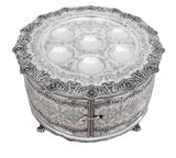 FINE 925 STERLING SILVER HANDMADE FLORAL SWIRL ORNATE SEDER PLATE & SHELVES