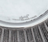 925 STERLING SILVER HANDMADE LEAF ORNATE APPLIQUE MATTE & SHINY ROUND PLATE TRAY