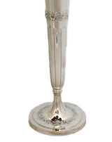 TALL ANTIQUE GORHAM 925 STERLING SILVER HANDMADE FLORAL CHASED FLOWER VASE