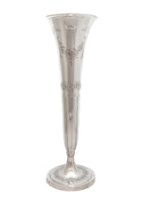 TALL ANTIQUE GORHAM 925 STERLING SILVER HANDMADE FLORAL CHASED FLOWER VASE