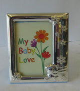 ITALIAN 925 SILVER ADORABLE BABY BLUE BEAR FLORAL KIDS PICTURE FRAME TNY2004C-1