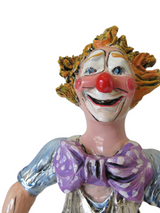 ITALIAN SILVER PLATED & MULTI COLOR ENAMEL CLOWN LIFTING WEIGHTS FIGURINE