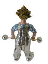 ITALIAN SILVER PLATED & MULTI COLOR ENAMEL CLOWN LIFTING WEIGHTS FIGURINE