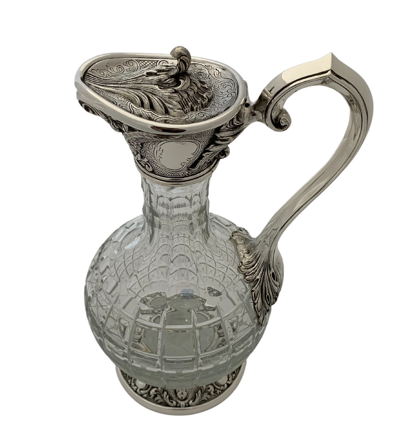 FINE TOPAZIO 925 STERLING SILVER & CRYSTAL HANDMADE CHASED ORNATE PITCHER