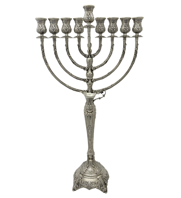 925 STERLING SILVER HANDMADE LEAF CHASED ORNATE MATTE & SHINY CHANUKAH MENORAH