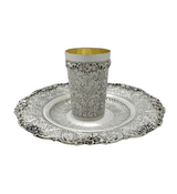 925 STERLING SILVER HANDMADE HEAVY FLORAL ORNATE SWIRL STRIATED SHINY CUP & TRAY