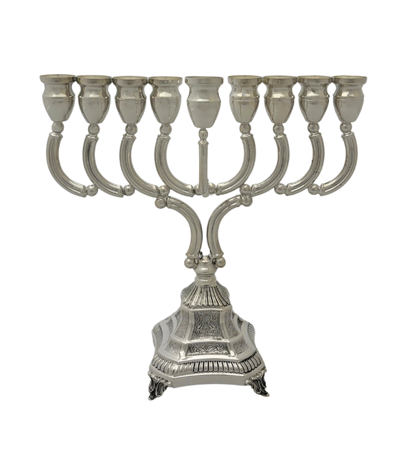 FINE 925 STERLING SILVER HANDMADE CHASED ORNATE MATTE & SHINY CHANUKAH MENORAH