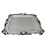 ITALIAN 925 STERLING SILVER HANDMADE LEAF APPLIQUE MATTE & SHINY SQUARE TRAY