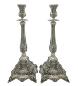 FINE 925 STERLING SILVER HANDMADE LEAF APPLIQUE CHASED MATTE SHINY CANDLESTICKS