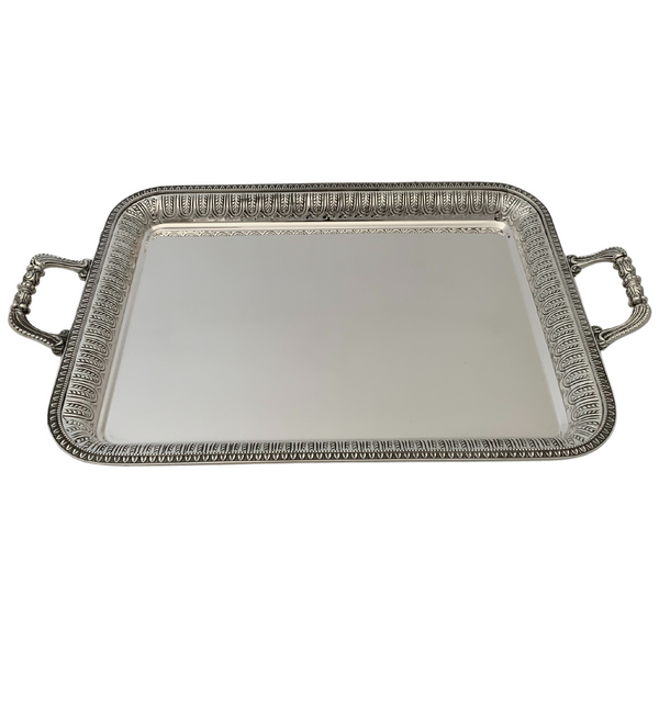 ITALY 925 STERLING SILVER HANDMADE ELEEGANT RECTANGLE SERVING TRAY WITH HANDLES