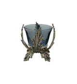 FINE ITALIAN 925 STERLING SILVER & BLUE GLASS LEAF APPLIQUE SINGLE SALT HOLDER