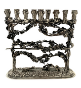 ITALIAN 925 STERLING SILVER HANDMADE HEAVY GRAPE & LEAF APPLIQUE ORNATE MENORAH