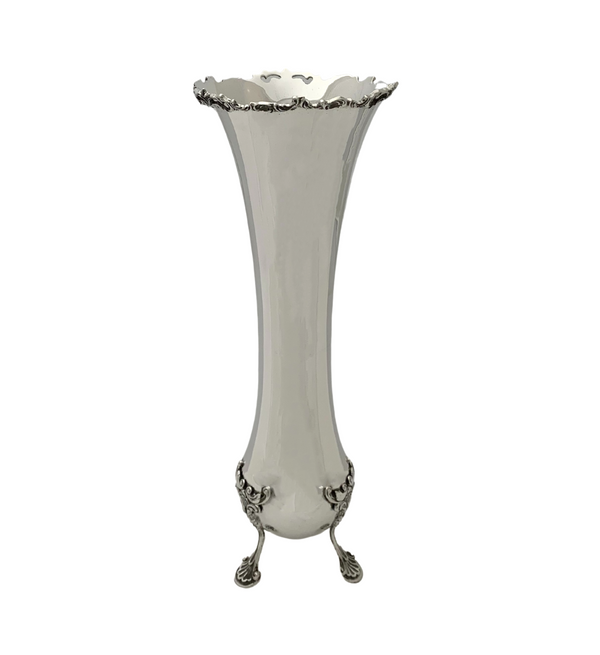 FINE 925 STERLING SILVER HANDMADE MODERN BUD FLORAL ORNATE SHELL FLOWER VASE