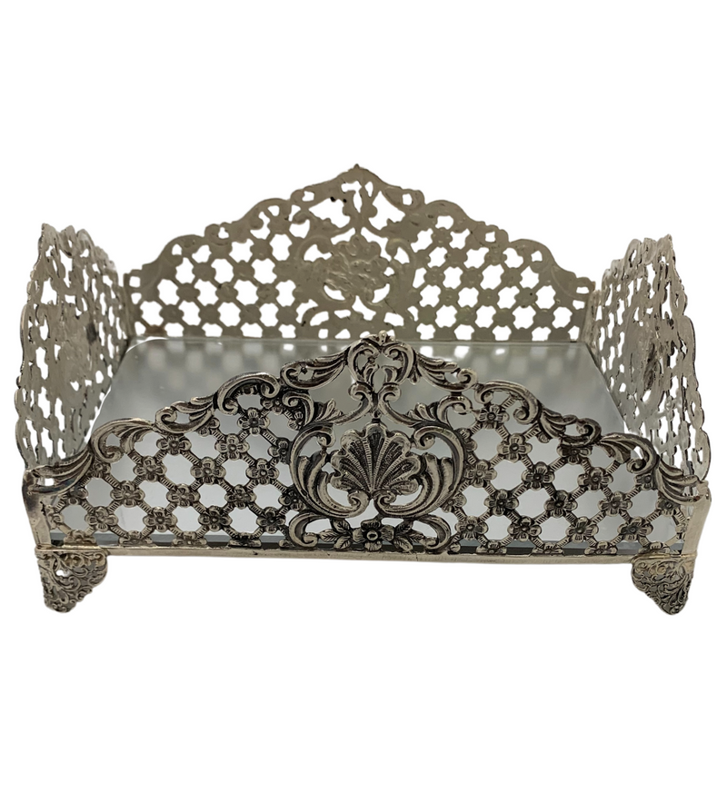 925 STERLING SILVER HANDMADE OPEN FLORAL LACE SHELL ORNATE FLAT NAPKIN HOLDER