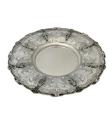 925 STERLING SILVER HANDMADE SWIRL LEAF APPLIQUE ORNATE MATTE SHINY ROUND TRAY