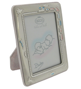 FINE ITALIAN SILVER LAMINATE PINK & BLUE TRAIN BABY PICTURE FRAME WITH PINK BACK